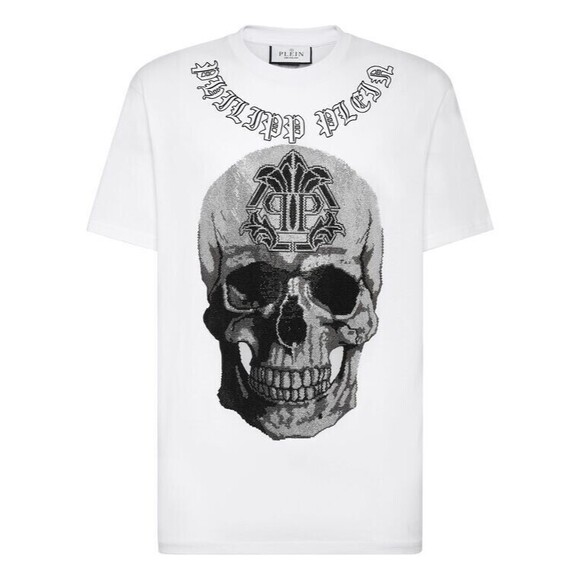 PHILIPP PLEIN T-shirt Round Neck SS Gothic Skull Banner...